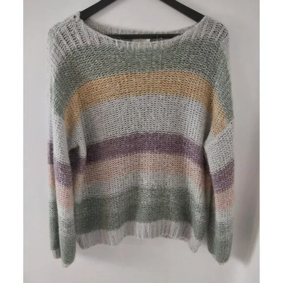 Grace & Emma Cotton Blend Striped Knit Sweater Shirt Sz S - Picture 1 of 7